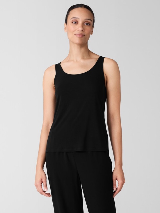 Eileen Fisher Tops - Eileen Fisher Stretch Silk Jersey Scoop Neck Tank in Black XS